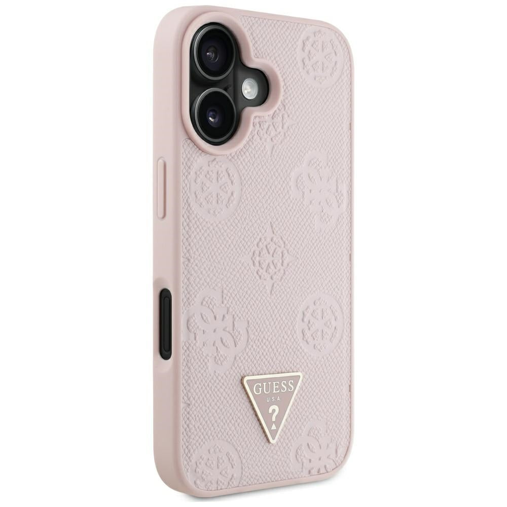 Puzdro MagSafe pre Apple iPhone 16, Guess, Peony Grained Hot Stamp Triangle, Ružové