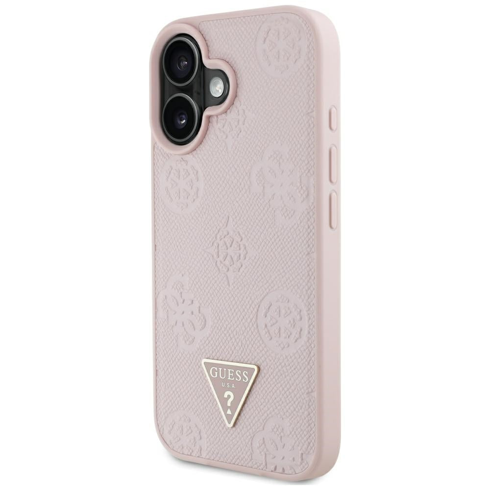 Puzdro MagSafe pre Apple iPhone 16, Guess, Peony Grained Hot Stamp Triangle, Ružové