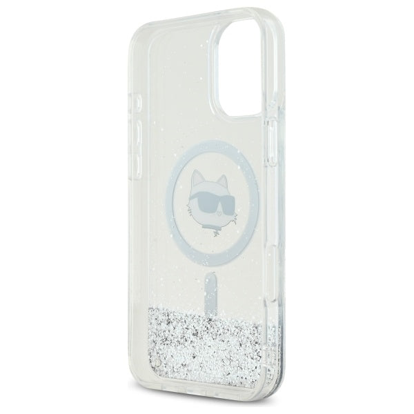 Puzdro MagSafe pre Apple iPhone 16, Karl Lagerfeld, Glitter Liquid Choupette Head, Transparentné