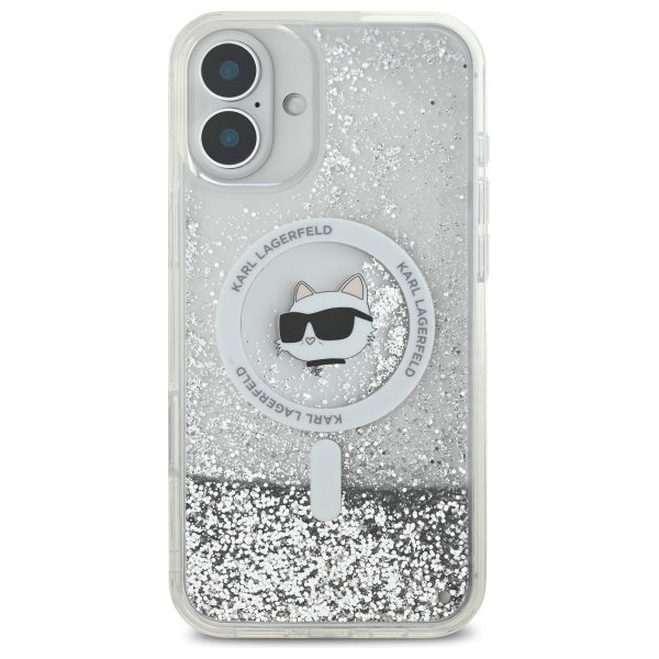 Puzdro MagSafe pre Apple iPhone 16, Karl Lagerfeld, Glitter Liquid Choupette Head, Transparentné