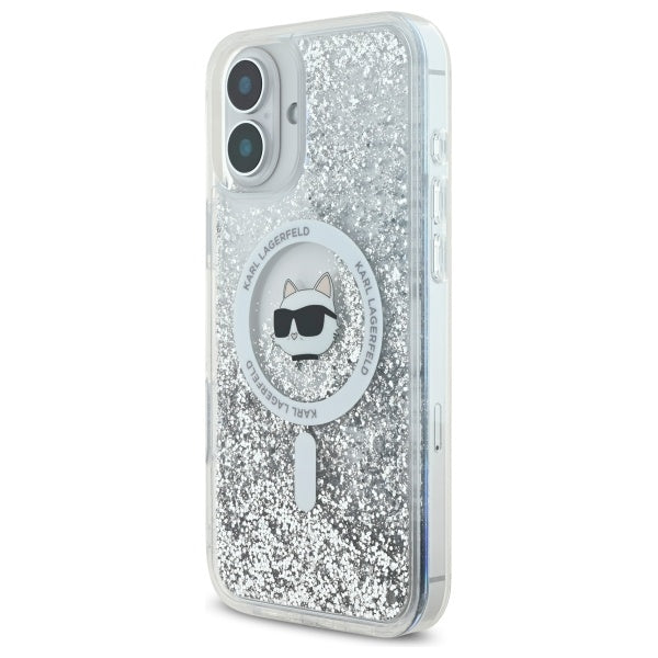 Puzdro MagSafe pre Apple iPhone 16, Karl Lagerfeld, Glitter Liquid Choupette Head, Transparentné
