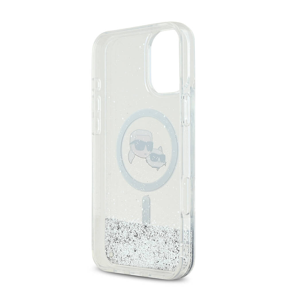 Puzdro MagSafe pre Apple iPhone 16, Karl Lagerfeld, Glitter Liquid Karl & Choupette's Heads, Transparentné
