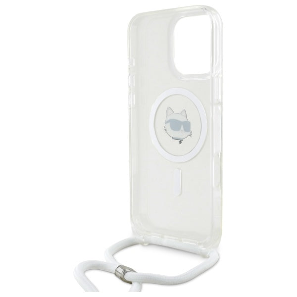 Puzdro MagSafe pre Apple iPhone 16, Karl Lagerfeld, IML Crossbody Choupette's Head with Strap, Transparentné
