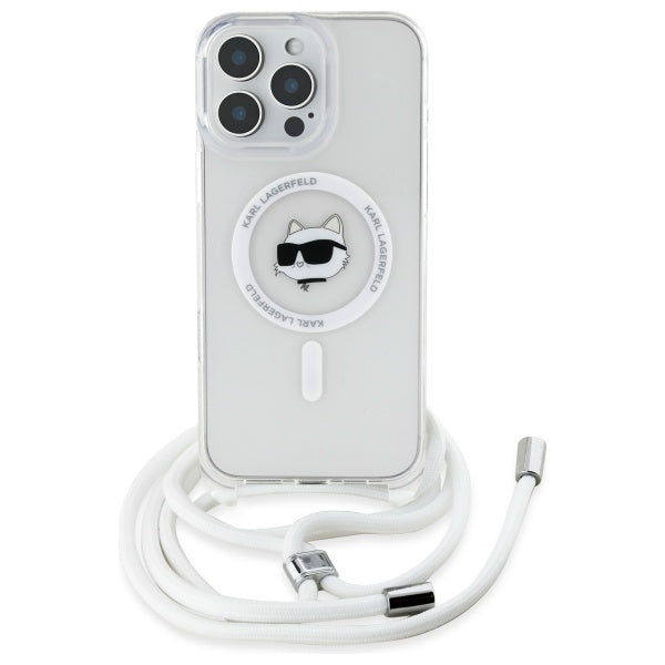 Puzdro MagSafe pre Apple iPhone 16, Karl Lagerfeld, IML Crossbody Choupette's Head with Strap, Transparentné