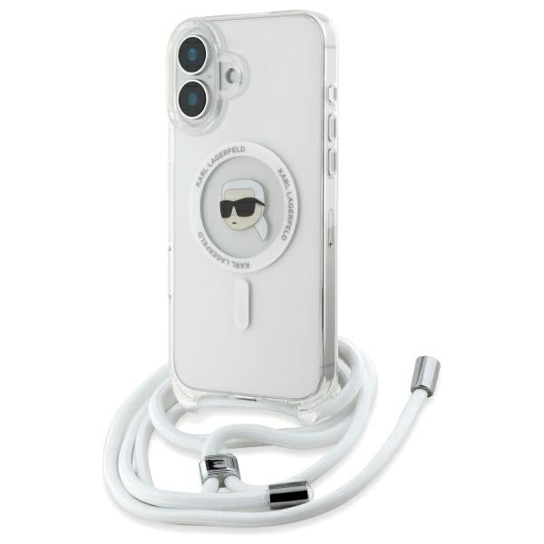 Puzdro MagSafe pre Apple iPhone 16, Karl Lagerfeld, IML Crossbody Karl's Head, Priehľadné