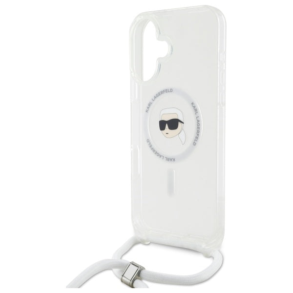 Puzdro MagSafe pre Apple iPhone 16, Karl Lagerfeld, IML Crossbody Karl's Head, Priehľadné