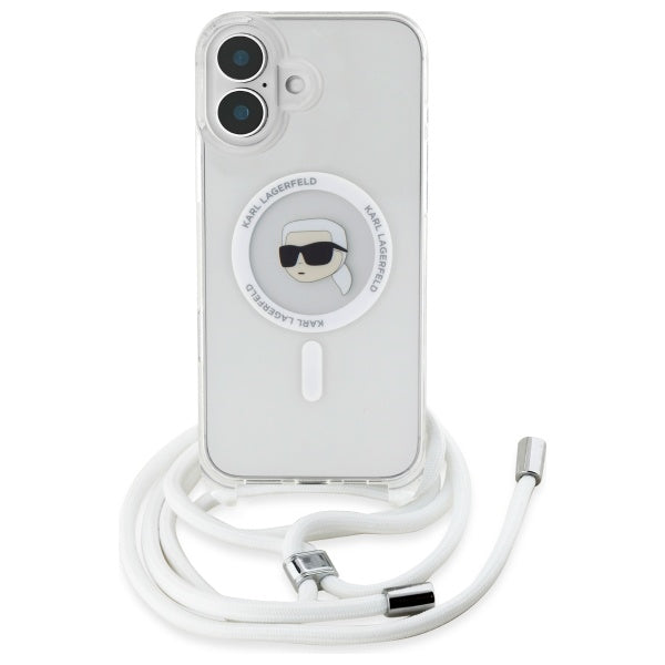 Puzdro MagSafe pre Apple iPhone 16, Karl Lagerfeld, IML Crossbody Karl's Head, Priehľadné