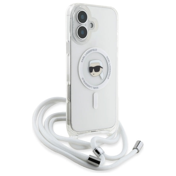 Puzdro MagSafe pre Apple iPhone 16, Karl Lagerfeld, IML Crossbody Karl's Head, Priehľadné