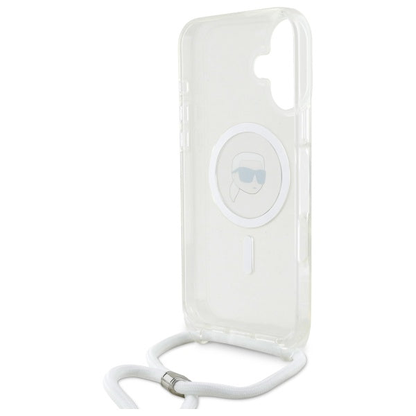 Puzdro MagSafe pre Apple iPhone 16, Karl Lagerfeld, IML Crossbody Karl's Head, Priehľadné