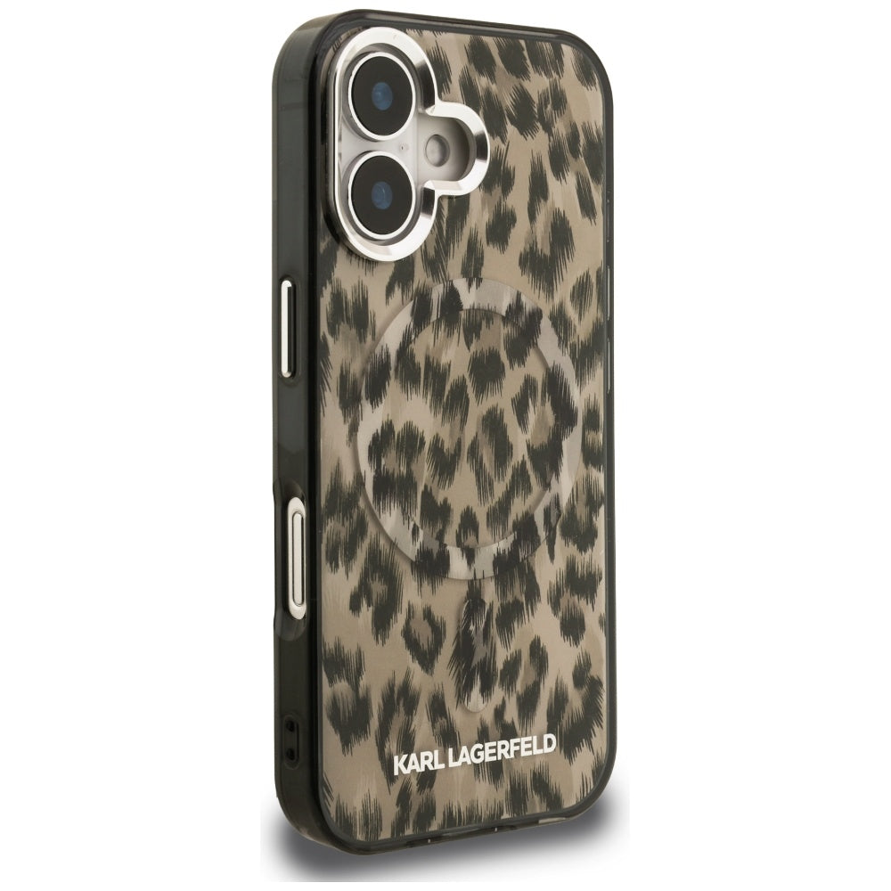 Puzdro MagSafe pre Apple iPhone 16, Karl Lagerfeld, IML Leopard Pattern, Hnedé