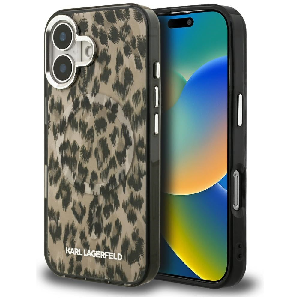 Puzdro MagSafe pre Apple iPhone 16, Karl Lagerfeld, IML Leopard Pattern, Hnedé