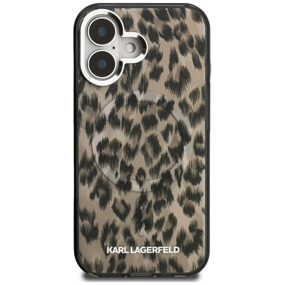 Puzdro MagSafe pre Apple iPhone 16, Karl Lagerfeld, IML Leopard Pattern, Hnedé