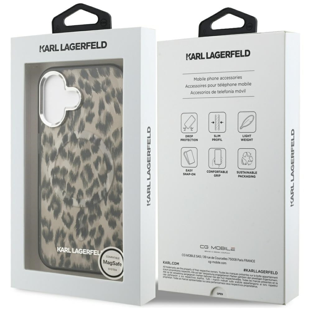 Puzdro MagSafe pre Apple iPhone 16, Karl Lagerfeld, IML Leopard Pattern, Hnedé