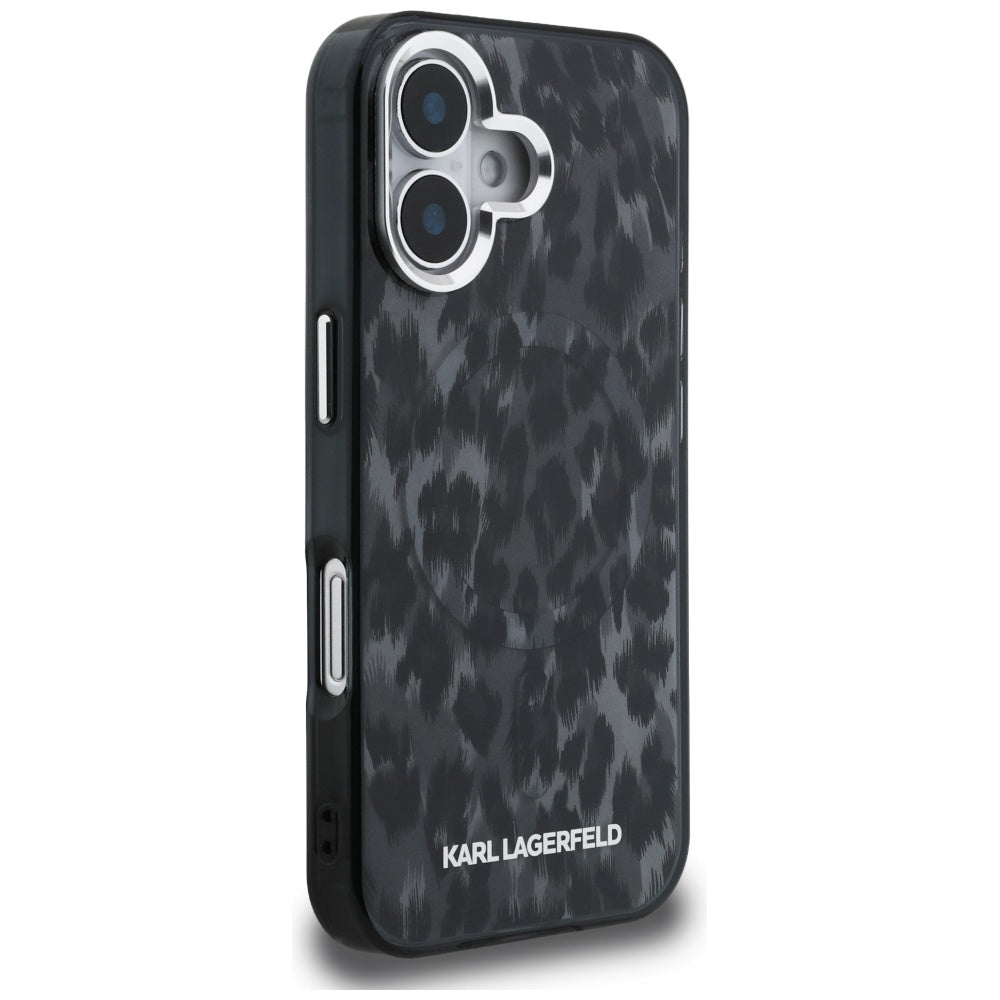 Puzdro MagSafe pre Apple iPhone 16, Karl Lagerfeld, IML Leopard Pattern, Čierne