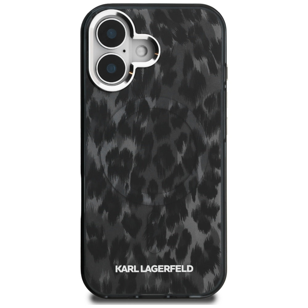 Puzdro MagSafe pre Apple iPhone 16, Karl Lagerfeld, IML Leopard Pattern, Čierne