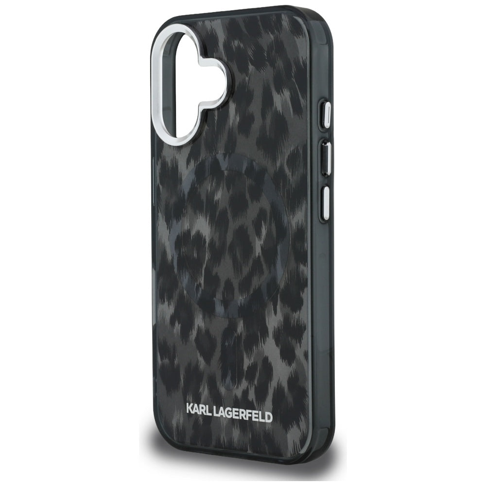 Puzdro MagSafe pre Apple iPhone 16, Karl Lagerfeld, IML Leopard Pattern, Čierne