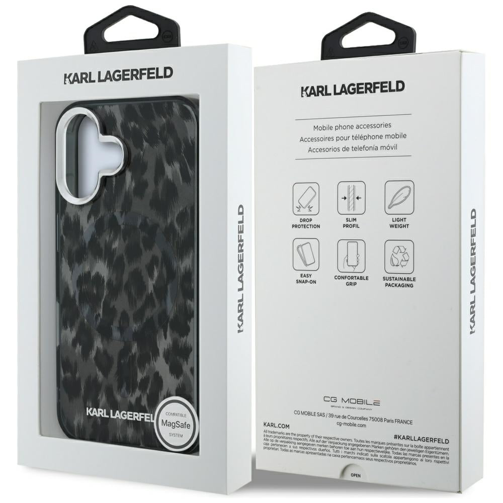Puzdro MagSafe pre Apple iPhone 16, Karl Lagerfeld, IML Leopard Pattern, Čierne