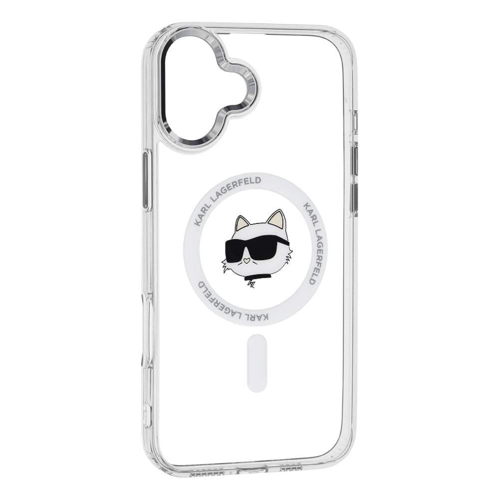 Puzdro MagSafe pre Apple iPhone 16, Karl Lagerfeld, IML Metal Choupette's Head, Biela