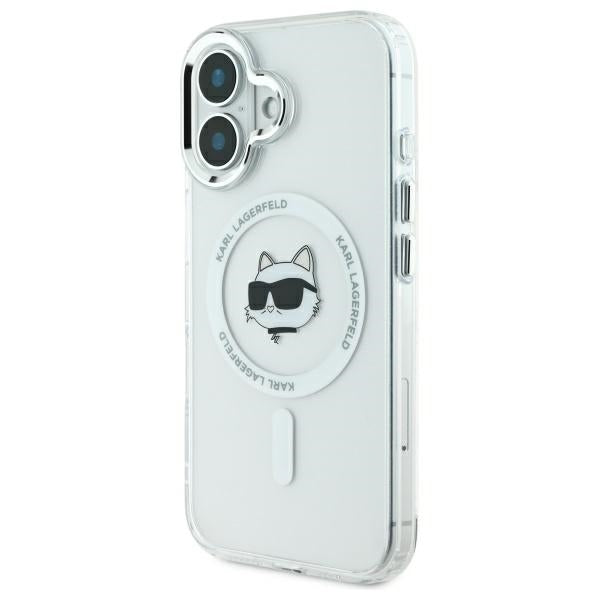 Puzdro MagSafe pre Apple iPhone 16, Karl Lagerfeld, IML Metal Choupette's Head, Biela