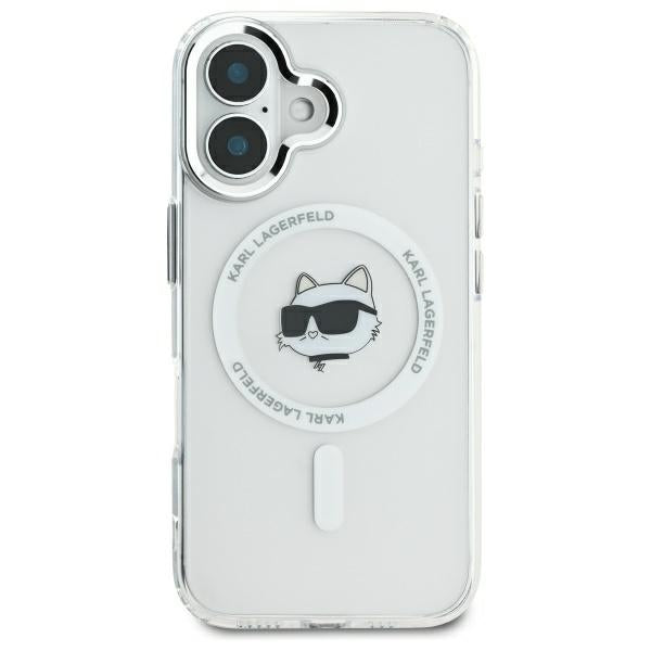Puzdro MagSafe pre Apple iPhone 16, Karl Lagerfeld, IML Metal Choupette's Head, Biela