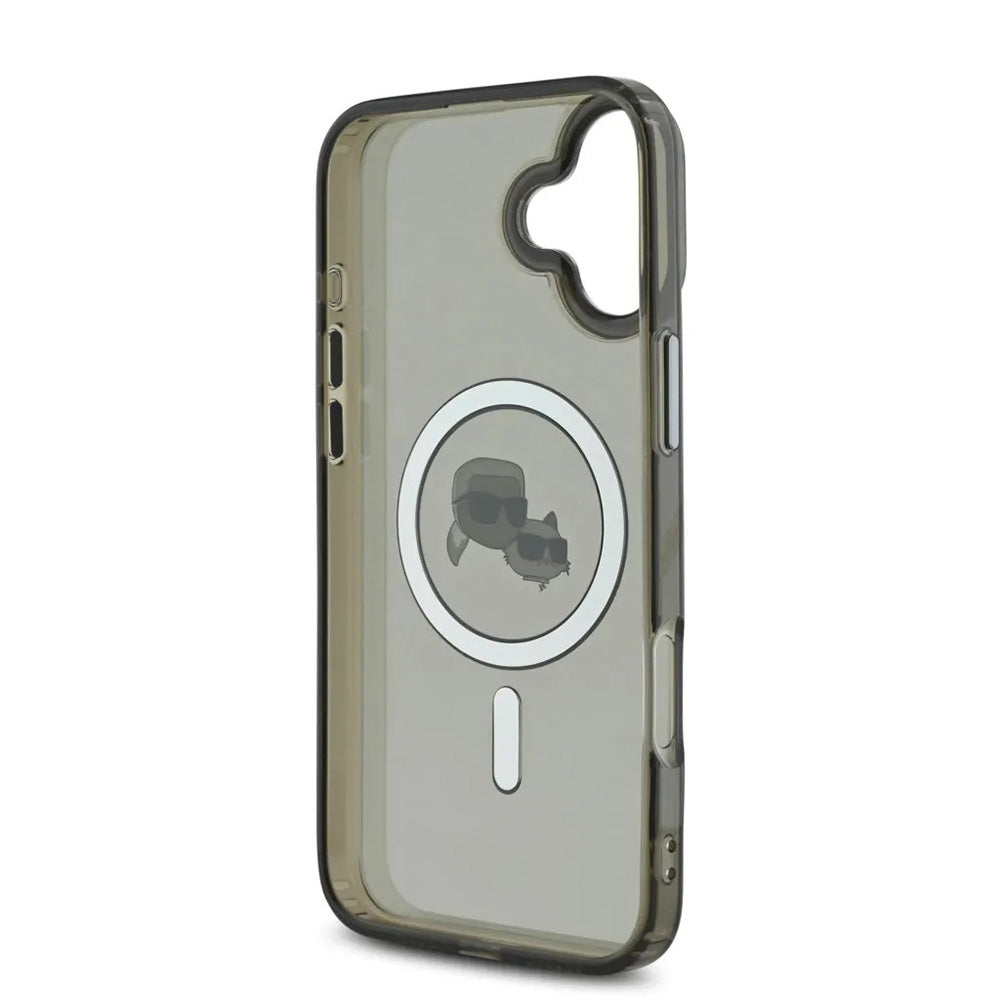 MagSafe Case for Apple iPhone 16, Karl Lagerfeld, IML Metal Karl & Choupette's Heads, Black