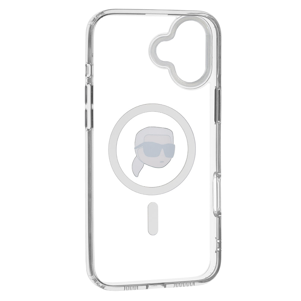 Puzdro MagSafe pre Apple iPhone 16, Karl Lagerfeld, IML Metal Karl's Head, Biela