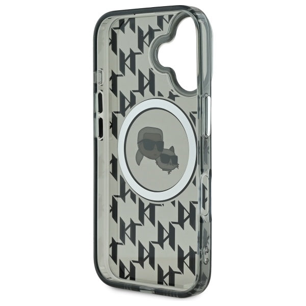 Puzdro MagSafe pre Apple iPhone 16, Karl Lagerfeld, IML Monogram Karl & Choupette's Heads, Čierne