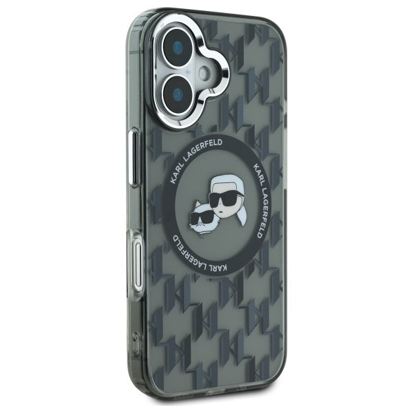 Puzdro MagSafe pre Apple iPhone 16, Karl Lagerfeld, IML Monogram Karl & Choupette's Heads, Čierne