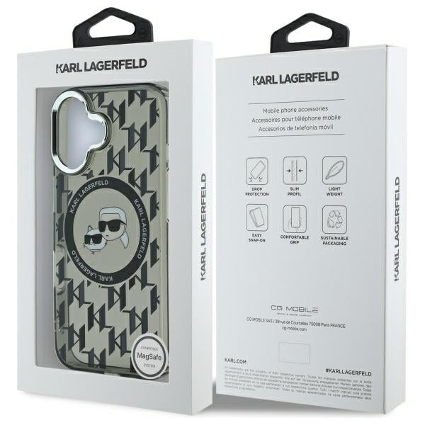 Puzdro MagSafe pre Apple iPhone 16, Karl Lagerfeld, IML Monogram Karl & Choupette's Heads, Čierne