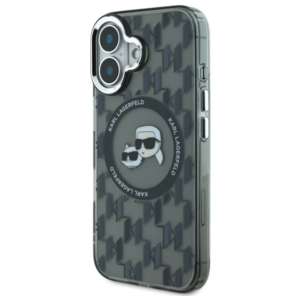 Puzdro MagSafe pre Apple iPhone 16, Karl Lagerfeld, IML Monogram Karl & Choupette's Heads, Čierne