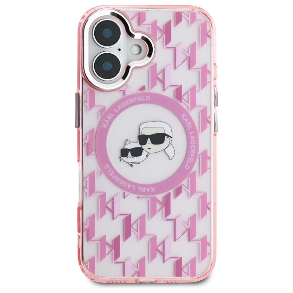 Puzdro MagSafe pre Apple iPhone 16, Karl Lagerfeld, IML Monogram Karl & Choupette's Heads, Ružová