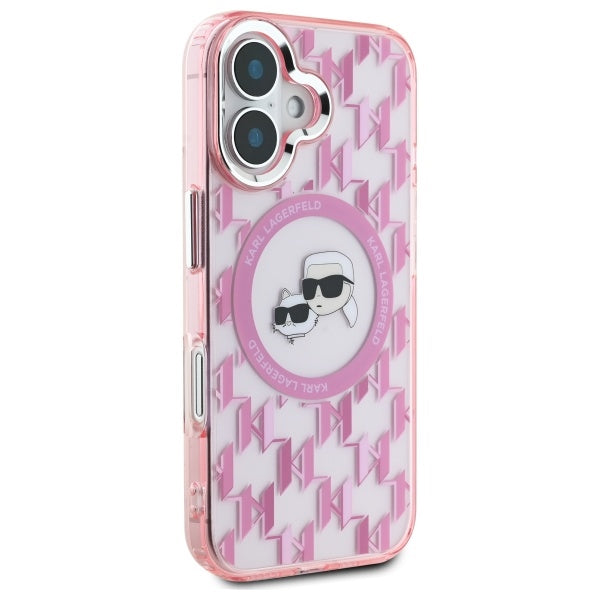 Puzdro MagSafe pre Apple iPhone 16, Karl Lagerfeld, IML Monogram Karl & Choupette's Heads, Ružová