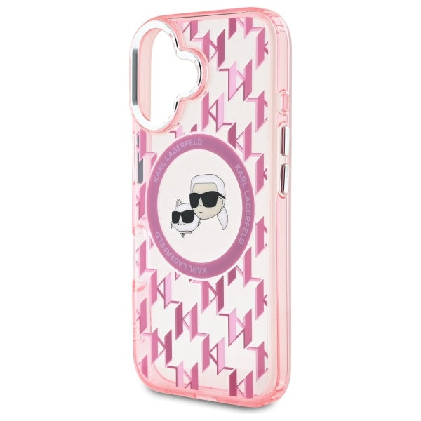 Puzdro MagSafe pre Apple iPhone 16, Karl Lagerfeld, IML Monogram Karl & Choupette's Heads, Ružová