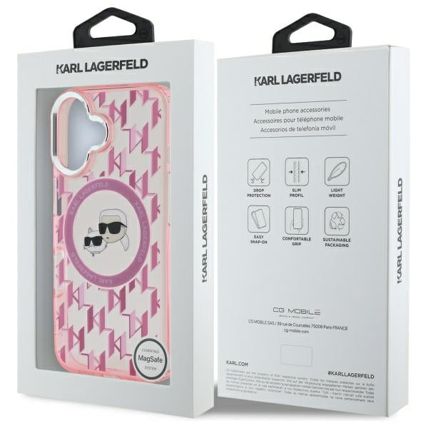 Puzdro MagSafe pre Apple iPhone 16, Karl Lagerfeld, IML Monogram Karl & Choupette's Heads, Ružová