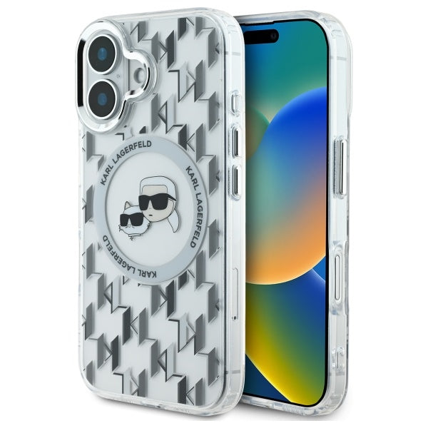 Puzdro MagSafe pre Apple iPhone 16, Karl Lagerfeld, IML Monogram Karl & Choupette's Heads, Transparentné