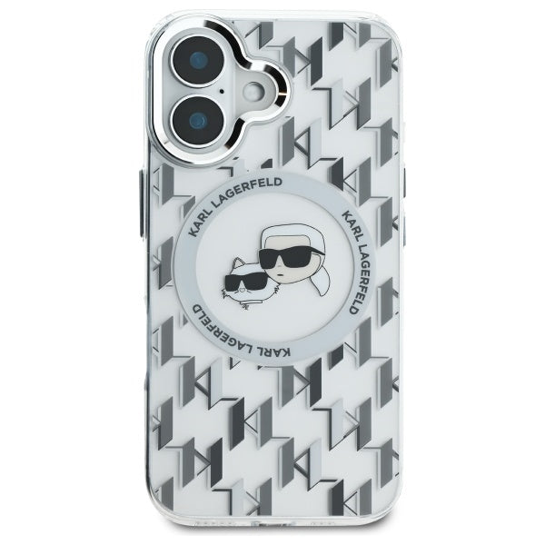 Puzdro MagSafe pre Apple iPhone 16, Karl Lagerfeld, IML Monogram Karl & Choupette's Heads, Transparentné