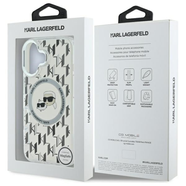 Puzdro MagSafe pre Apple iPhone 16, Karl Lagerfeld, IML Monogram Karl & Choupette's Heads, Transparentné