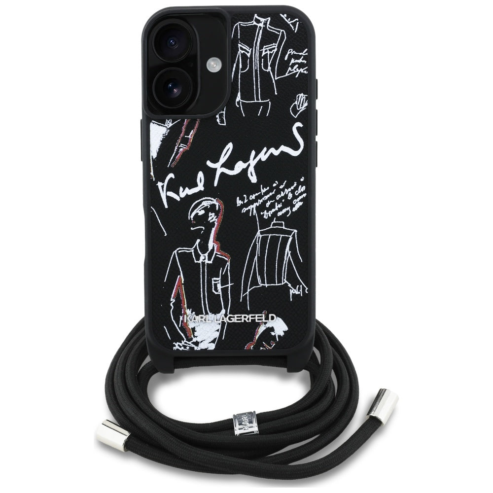 Puzdro MagSafe pre Apple iPhone 16, Karl Lagerfeld, Saffiano Crossbody, Čierne