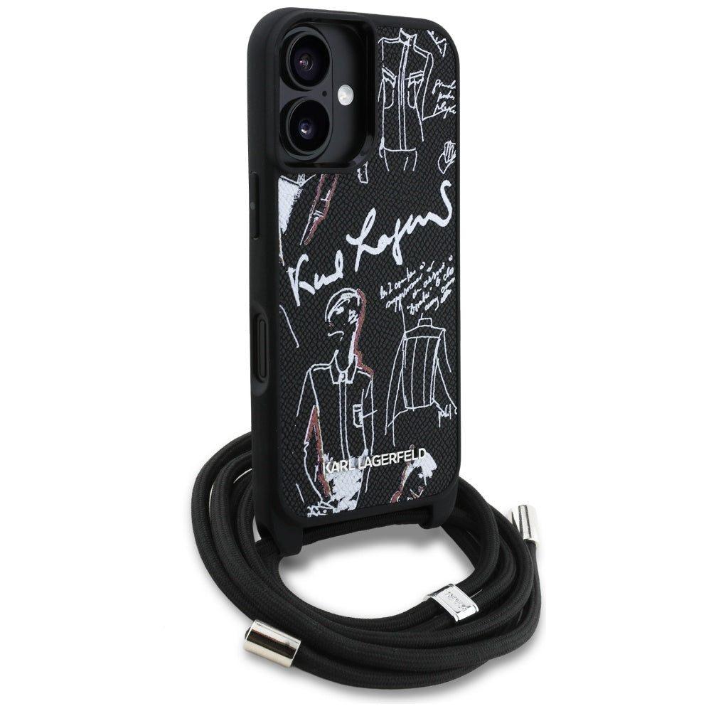 Puzdro MagSafe pre Apple iPhone 16, Karl Lagerfeld, Saffiano Crossbody, Čierne