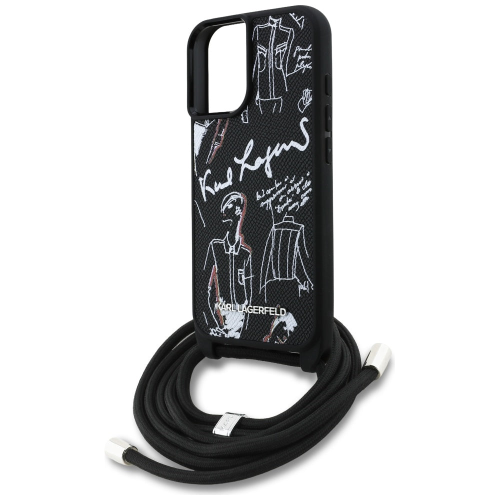 Puzdro MagSafe pre Apple iPhone 16, Karl Lagerfeld, Saffiano Crossbody, Čierne