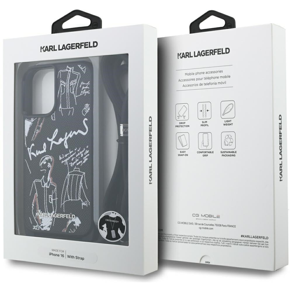Puzdro MagSafe pre Apple iPhone 16, Karl Lagerfeld, Saffiano Crossbody, Čierne