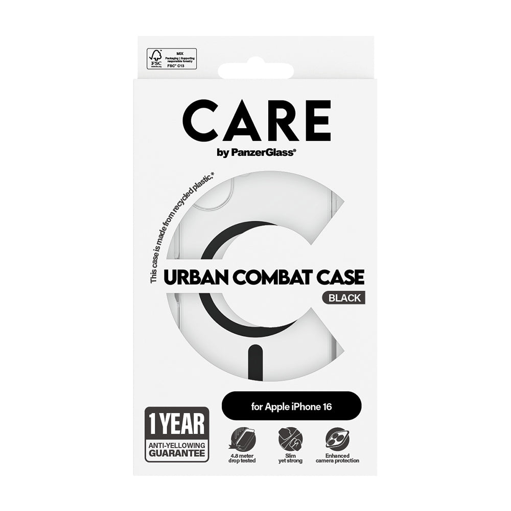 Puzdro MagSafe pre Apple iPhone 16, PanzerGlass, Care Urban Combat, Čierna Transparentná