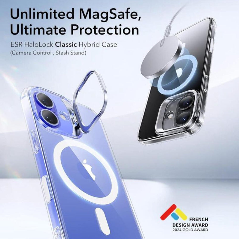 Puzdro MagSafe pre Apple iPhone 16 Plus, ESR, Classic Hybrid Kickstand Slide, Transparentné