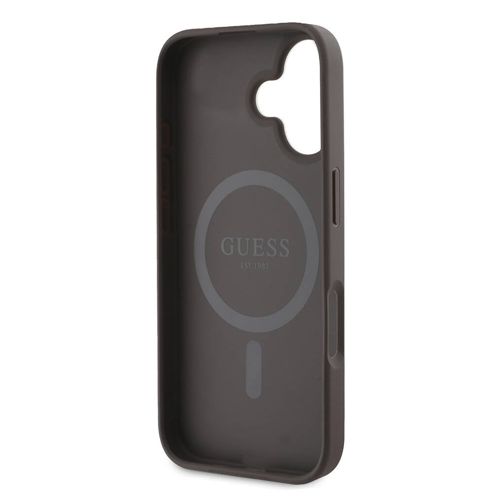 Puzdro MagSafe pre Apple iPhone 16 Plus, Guess, 4G Printed Stripes, Hnedé