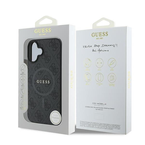 Puzdro MagSafe pre Apple iPhone 16 Plus, Guess, 4G Ring Classic Logo, Čierne