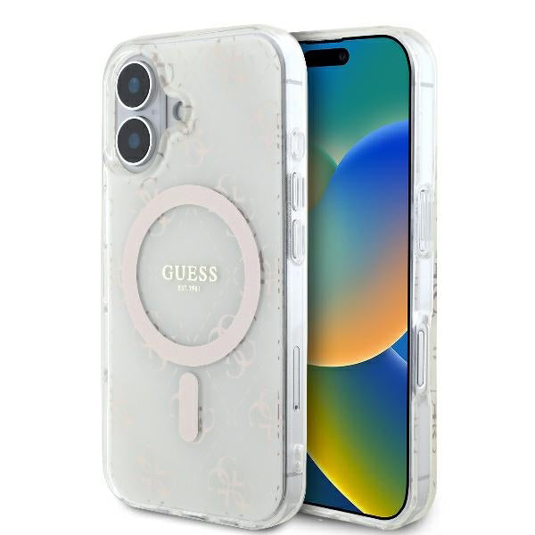 Puzdro MagSafe pre Apple iPhone 16 Plus, Guess, IML 4G Background, Biela