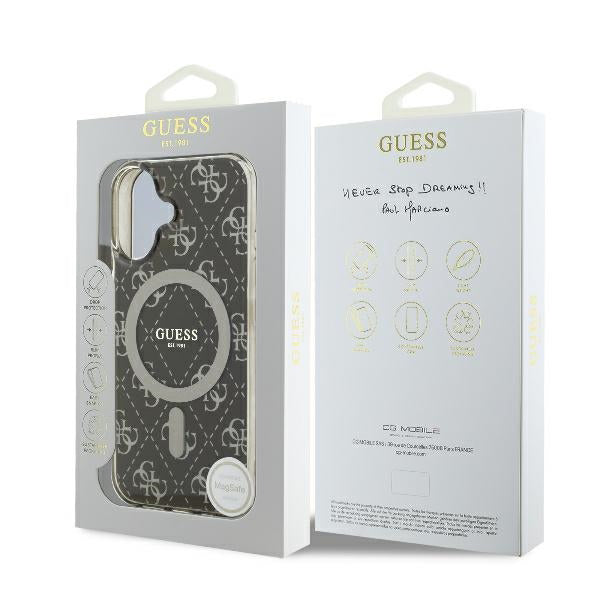 Puzdro MagSafe pre Apple iPhone 16 Plus, Guess, IML 4G Background, Hnedé