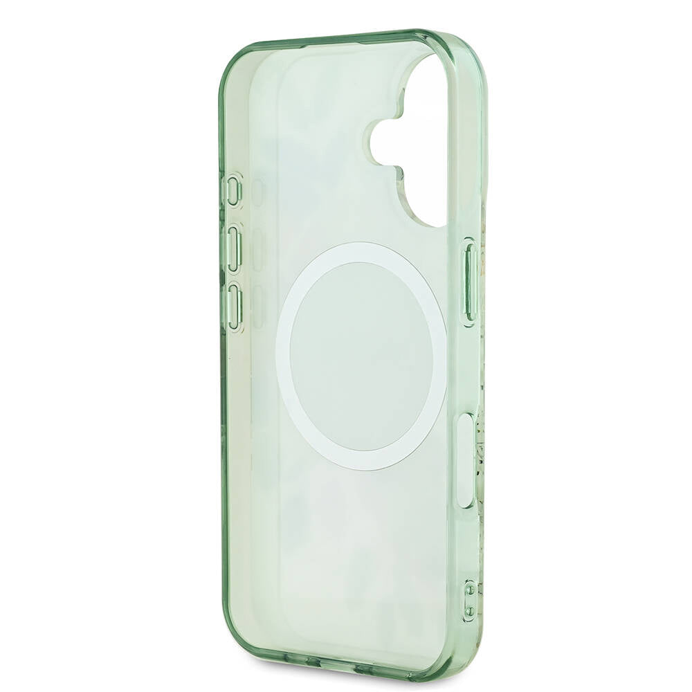 Puzdro MagSafe pre Apple iPhone 16 Plus, Guess, IML Flowers with Pearl Strap, Zelené