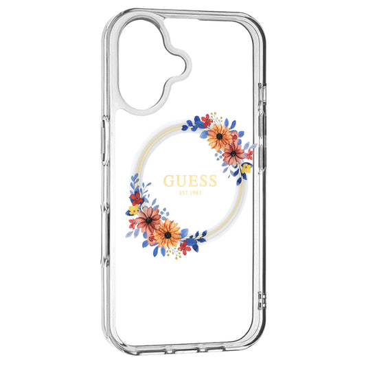 Puzdro MagSafe pre Apple iPhone 16 Plus, Guess, IML Flowers Wreath, Transparentné