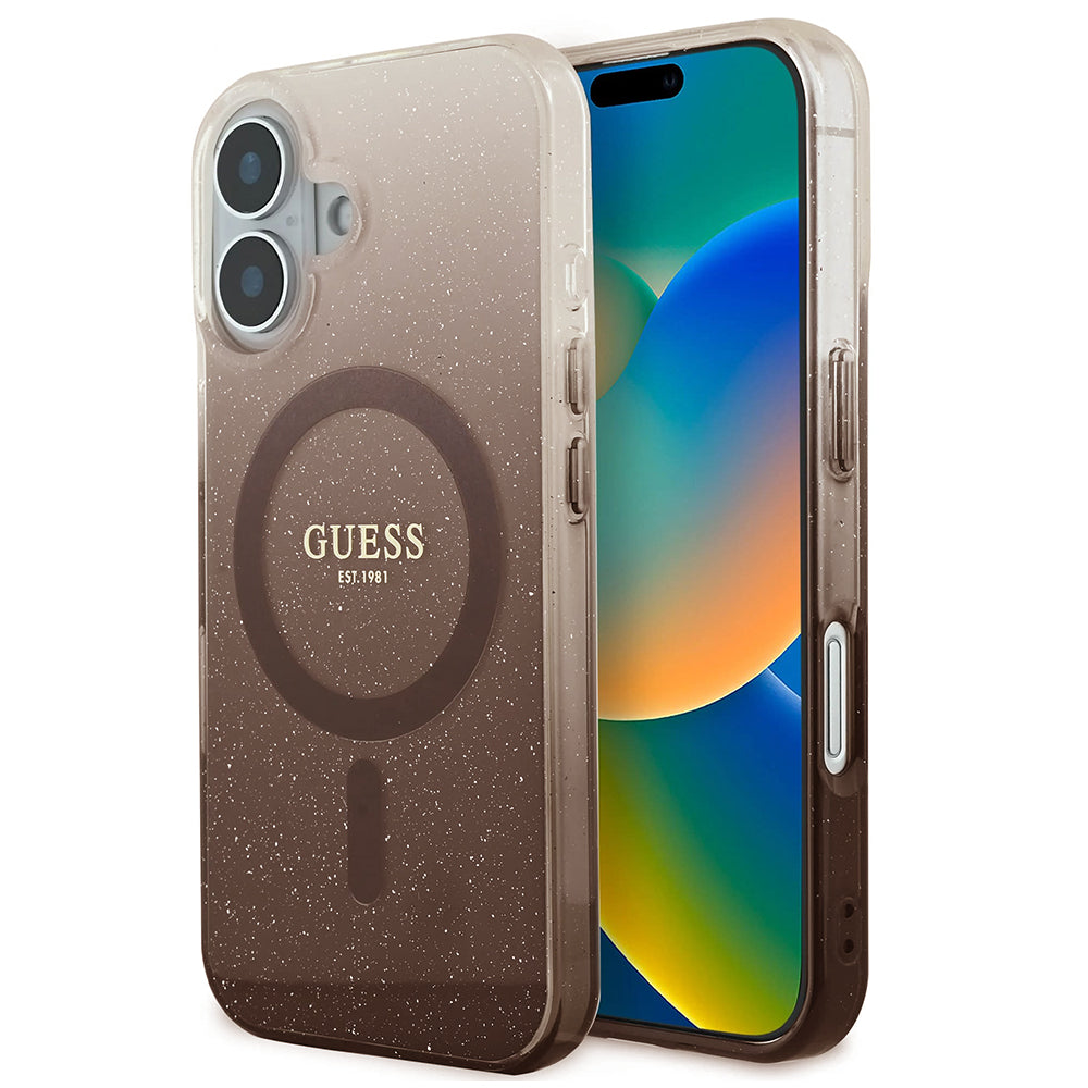 Puzdro MagSafe pre Apple iPhone 16 Plus, Guess, IML Glitter Gradient, Hnedá